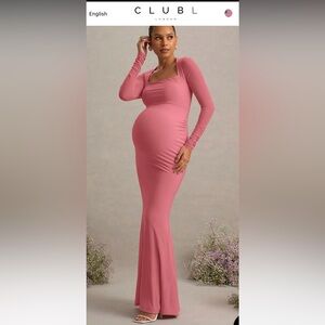 NWT Club L London Dusty Rose Long Sleeve Maternity Maxi Dress